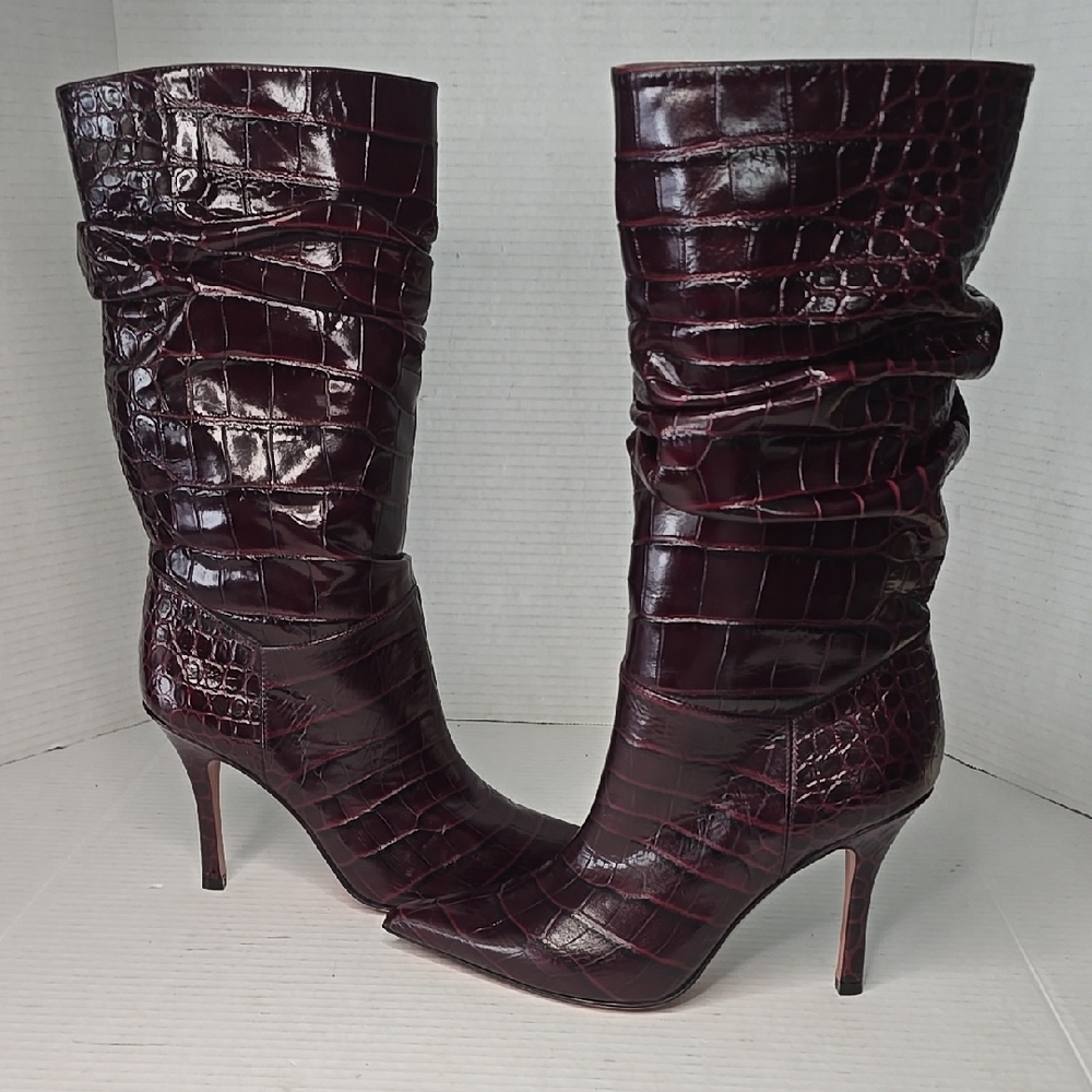 Amina Muaddi Ida Croc-Embossed Leather Booties